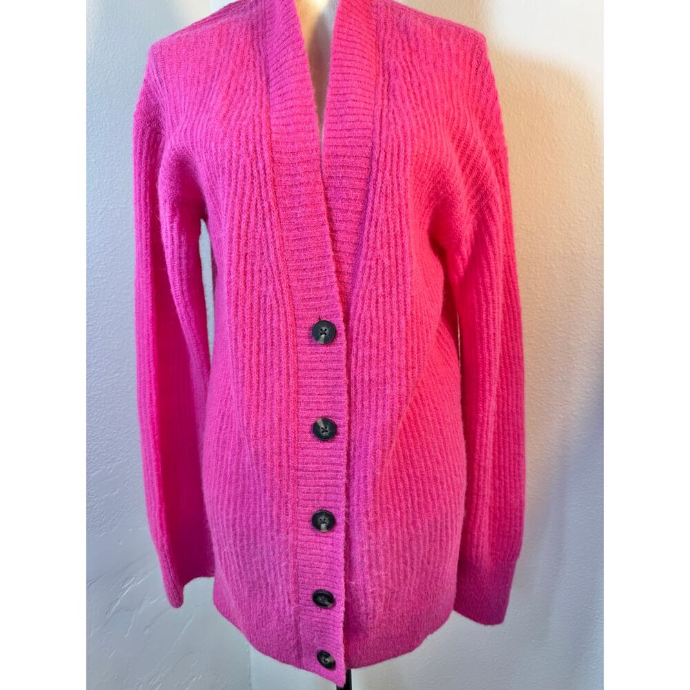 Everlane Alpaca Blend Hot Pink Cardigan Long Sweater Pink Cardi Fuzzy M